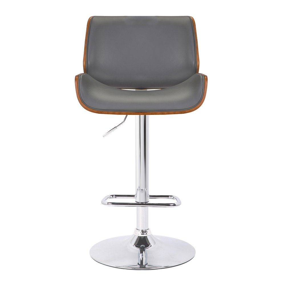 Gray And Silver Fabric And Iron Low Back Adjustable Height Swivel Bar Chair