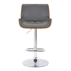 Gray And Silver Fabric And Iron Low Back Adjustable Height Swivel Bar Chair
