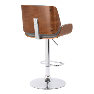 Gray And Silver Fabric And Iron Low Back Adjustable Height Swivel Bar Chair