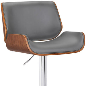 Gray And Silver Fabric And Iron Low Back Adjustable Height Swivel Bar Chair
