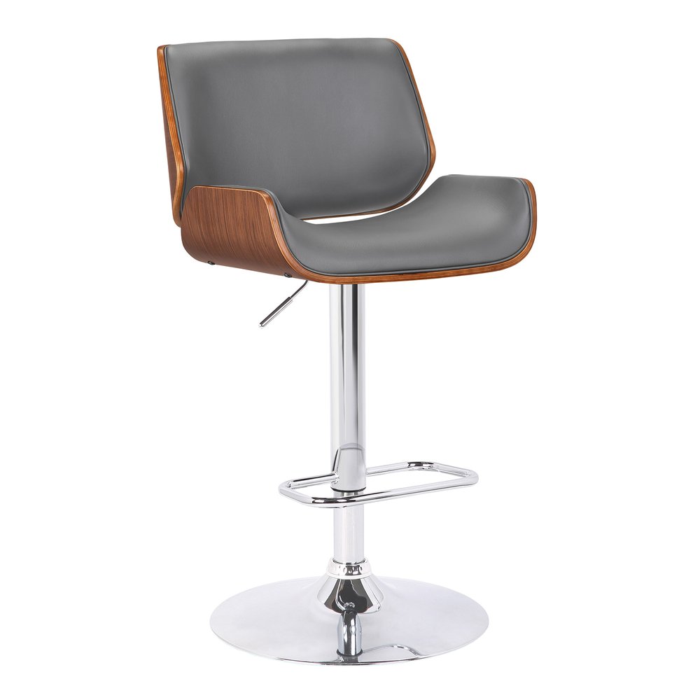 Gray And Silver Fabric And Iron Low Back Adjustable Height Swivel Bar Chair