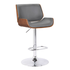 Gray And Silver Fabric And Iron Low Back Adjustable Height Swivel Bar Chair