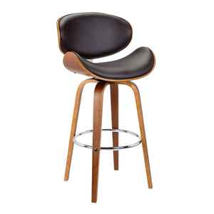 26" Brown Faux Leather And Fabric And Iron Low Back Counter Height Swivel Bar Chair