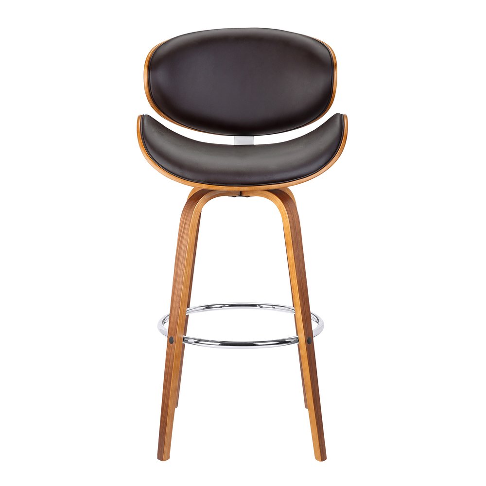 26" Brown Faux Leather And Fabric And Iron Low Back Counter Height Swivel Bar Chair