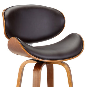 26" Brown Faux Leather And Fabric And Iron Low Back Counter Height Swivel Bar Chair