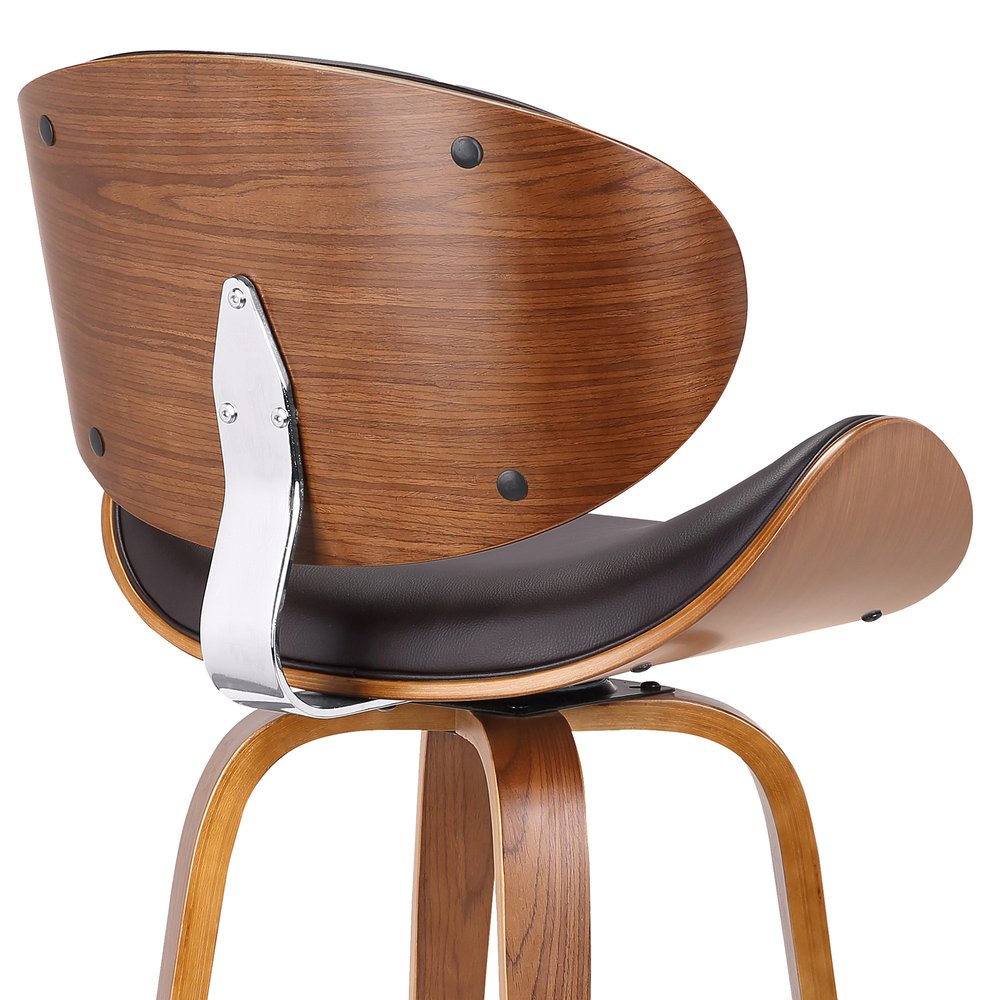 26" Brown Faux Leather And Fabric And Iron Low Back Counter Height Swivel Bar Chair