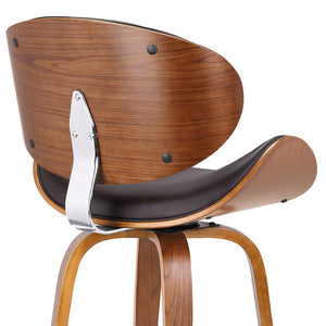 26" Brown Faux Leather And Fabric And Iron Low Back Counter Height Swivel Bar Chair