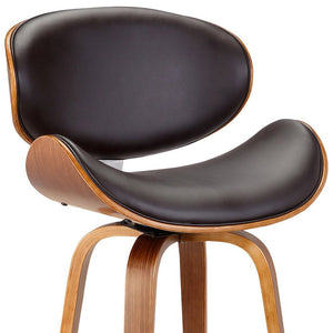 26" Brown Faux Leather And Fabric And Iron Low Back Counter Height Swivel Bar Chair