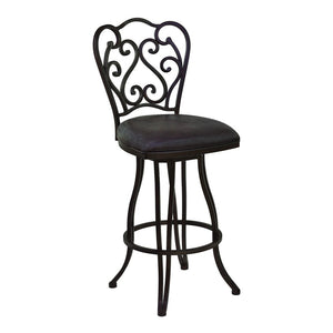 30" Espresso Fabric And Iron Bar Height Swivel Bar Chair