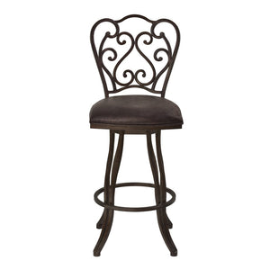 30" Espresso Fabric And Iron Bar Height Swivel Bar Chair