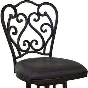 30" Espresso Fabric And Iron Bar Height Swivel Bar Chair