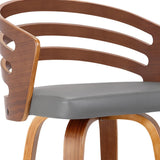 30" Gray and Brown Fabric and Iron Low Back Bar Height Swivel Bar Chair