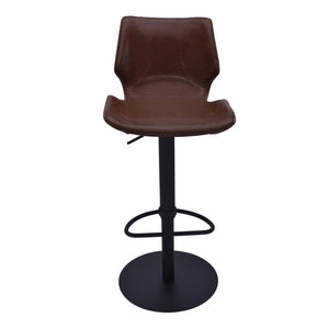 21" Coffee And Black Faux Leather And Fabric And Iron Low Back Adjustable Height Swivel Bar Chair
