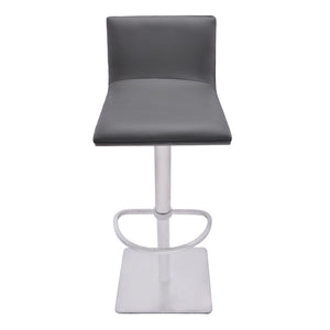 21" Gray And Silver Fabric And Iron Backless Adjustable Height Swivel Bar Chair
