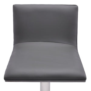 21" Gray And Silver Fabric And Iron Backless Adjustable Height Swivel Bar Chair