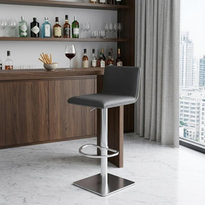 21" Gray And Silver Iron Swivel Backless Adjustable Height Bar Chair