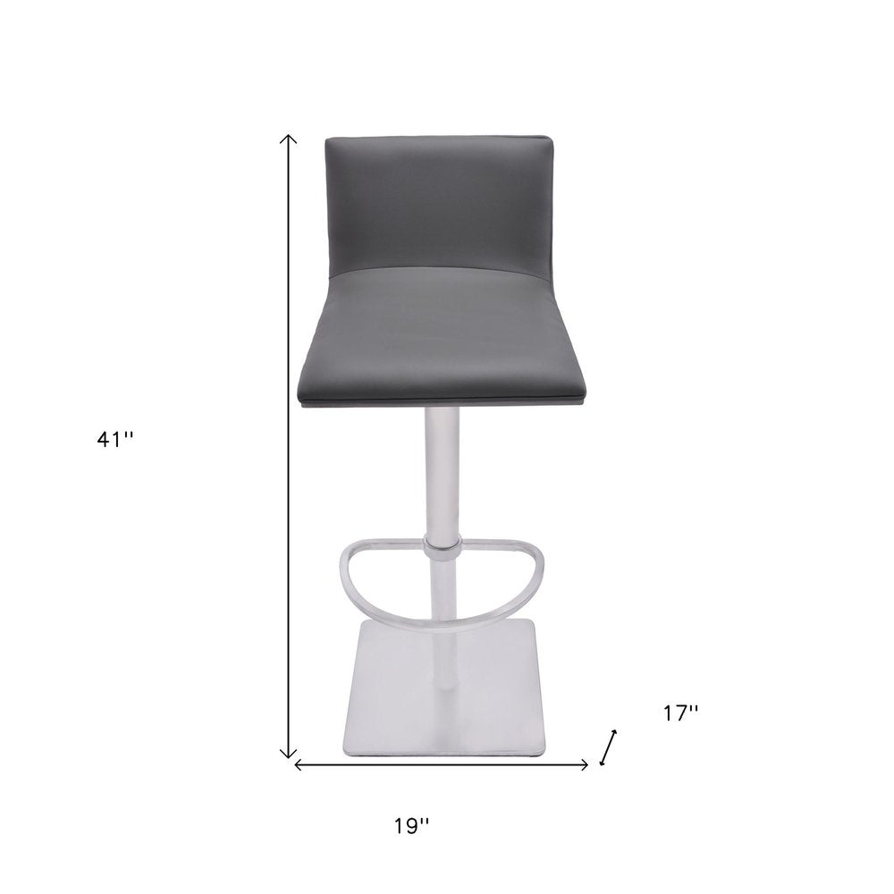 21" Gray And Silver Fabric And Iron Backless Adjustable Height Swivel Bar Chair