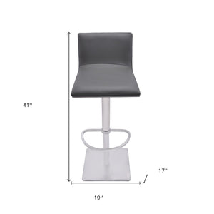21" Gray And Silver Fabric And Iron Backless Adjustable Height Swivel Bar Chair