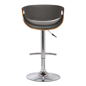 Gray And Silver Fabric And Solid Wood Low Back Adjustable Height Swivel Bar Chair