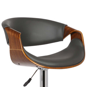 Gray And Silver Fabric And Solid Wood Low Back Adjustable Height Swivel Bar Chair