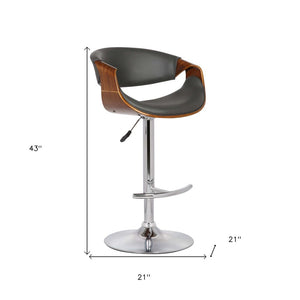 24" Gray And Silver Solid Wood Swivel Low Back Adjustable Height Bar Chair