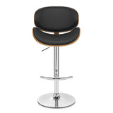 25" Black And Silver Faux Leather And Solid Wood Swivel Low Back Adjustable Height Bar Chair