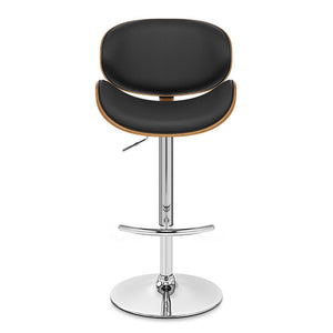 Black And Silver Faux Leather And Fabric And Solid Wood Low Back Adjustable Height Swivel Bar Chair