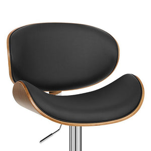 Black And Silver Faux Leather And Fabric And Solid Wood Low Back Adjustable Height Swivel Bar Chair