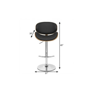 Black And Silver Faux Leather And Fabric And Solid Wood Low Back Adjustable Height Swivel Bar Chair