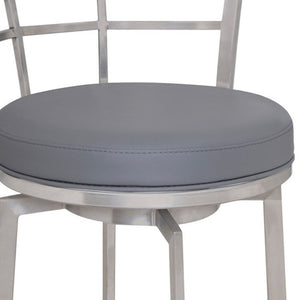 26" Gray And Silver Faux Leather And Fabric And Iron Low Back Counter Height Swivel Bar Chair