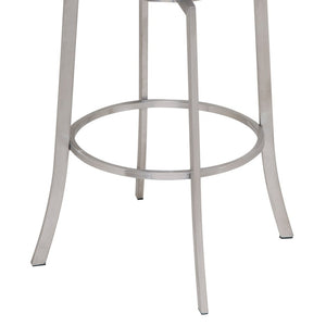 26" Gray And Silver Faux Leather And Fabric And Iron Low Back Counter Height Swivel Bar Chair