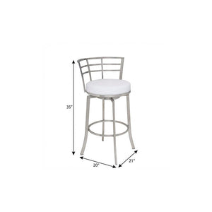26" White And Silver Faux Leather And Iron Swivel Low Back Counter Height Bar Chair
