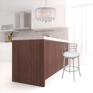 26" White And Silver Faux Leather And Iron Swivel Low Back Counter Height Bar Chair