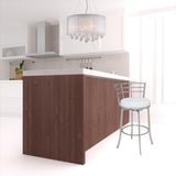 26" White And Silver Faux Leather And Iron Swivel Low Back Counter Height Bar Chair