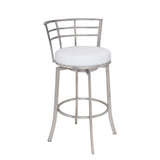 26" White And Silver Faux Leather And Iron Swivel Low Back Counter Height Bar Chair