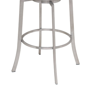 26" White And Silver Faux Leather And Iron Swivel Low Back Counter Height Bar Chair