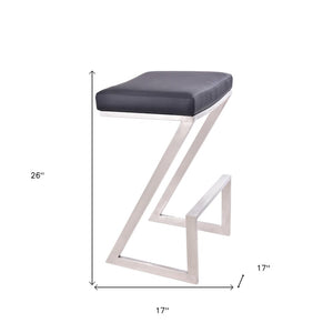 26" Gray And Silver Fabric And Iron Backless Counter Height Bar Chair