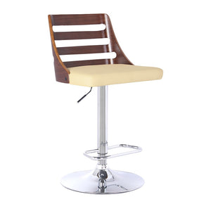 Cream And Silver Fabric And Iron Low Back Adjustable Height Bar Chair