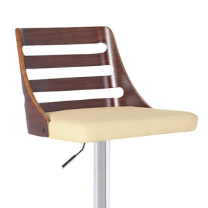 Cream And Silver Fabric And Iron Low Back Adjustable Height Bar Chair