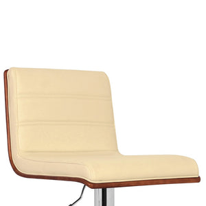 Cream And Silver Fabric And Iron Low Back Adjustable Height Swivel Bar Chair