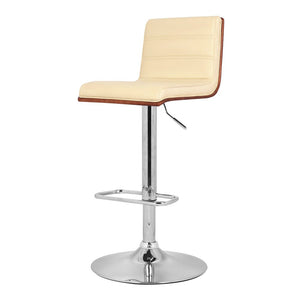 Cream And Silver Fabric And Iron Low Back Adjustable Height Swivel Bar Chair