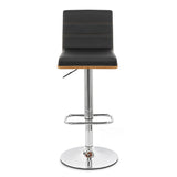 Black and Silver Fabric and Iron Low Back Adjustable Height Swivel Bar Chair