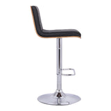 Black and Silver Fabric and Iron Low Back Adjustable Height Swivel Bar Chair