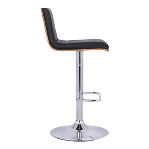 Black and Silver Fabric and Iron Low Back Adjustable Height Swivel Bar Chair