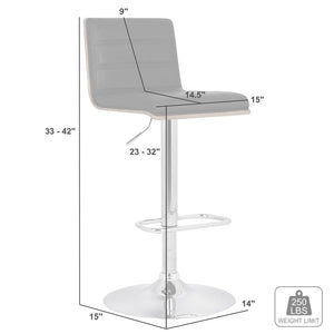 Black and Silver Fabric and Iron Low Back Adjustable Height Swivel Bar Chair