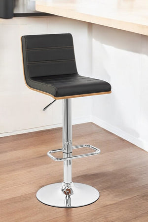 Black and Silver Fabric and Iron Low Back Adjustable Height Swivel Bar Chair