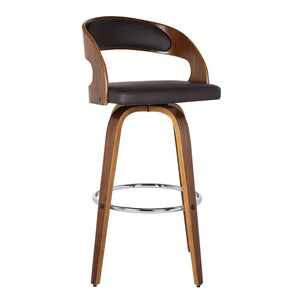 26" Brown Fabric And Solid Wood Low Back Counter Height Swivel Bar Chair