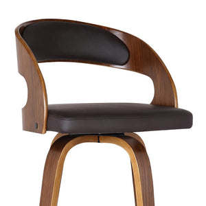 26" Brown Fabric And Solid Wood Low Back Counter Height Swivel Bar Chair