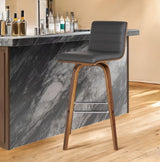 26" Gray and Brown Fabric and Solid Wood Low Back Counter Height Swivel Bar Chair