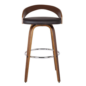 26" Brown Faux Leather And Fabric And Solid Wood Low Back Counter Height Swivel Bar Chair